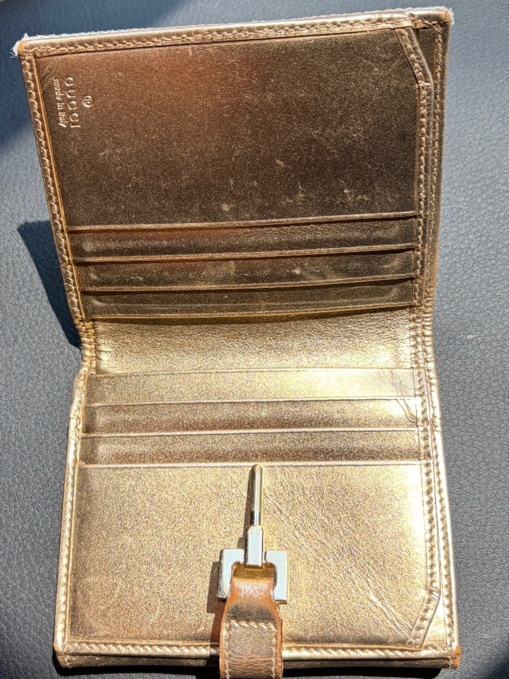 vintage Gucci Jackie Bifold Wallet, light blue/turquoise gold, piston hardware - Picture 6 of 7